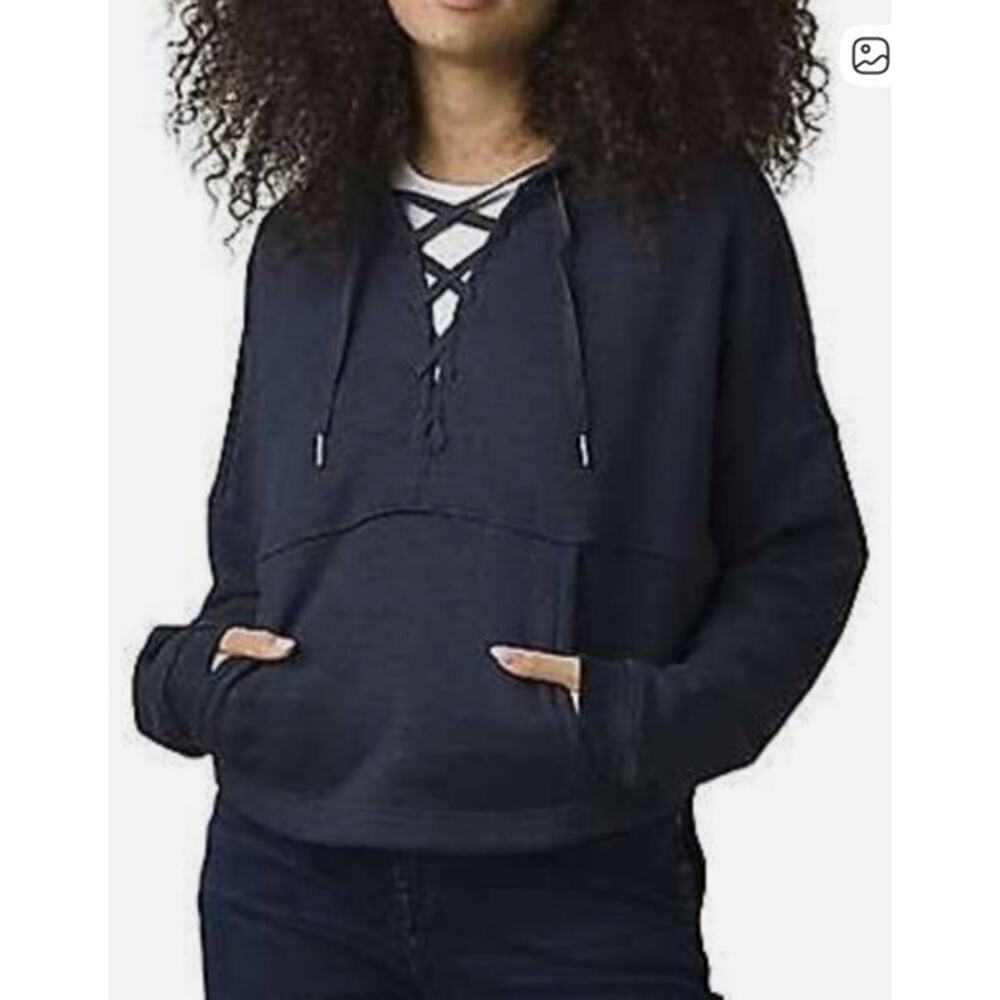 prAna Blue Hemp & Tencell Cozy Up Illana Lace Up Hoodie, S